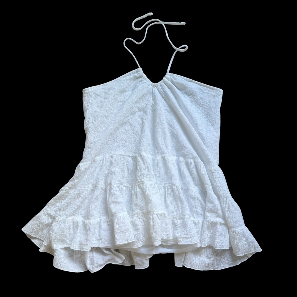 Y2K‎ Wet Seal White Halter Top Large Cotton Ruffle Tiered Babydoll USA Made